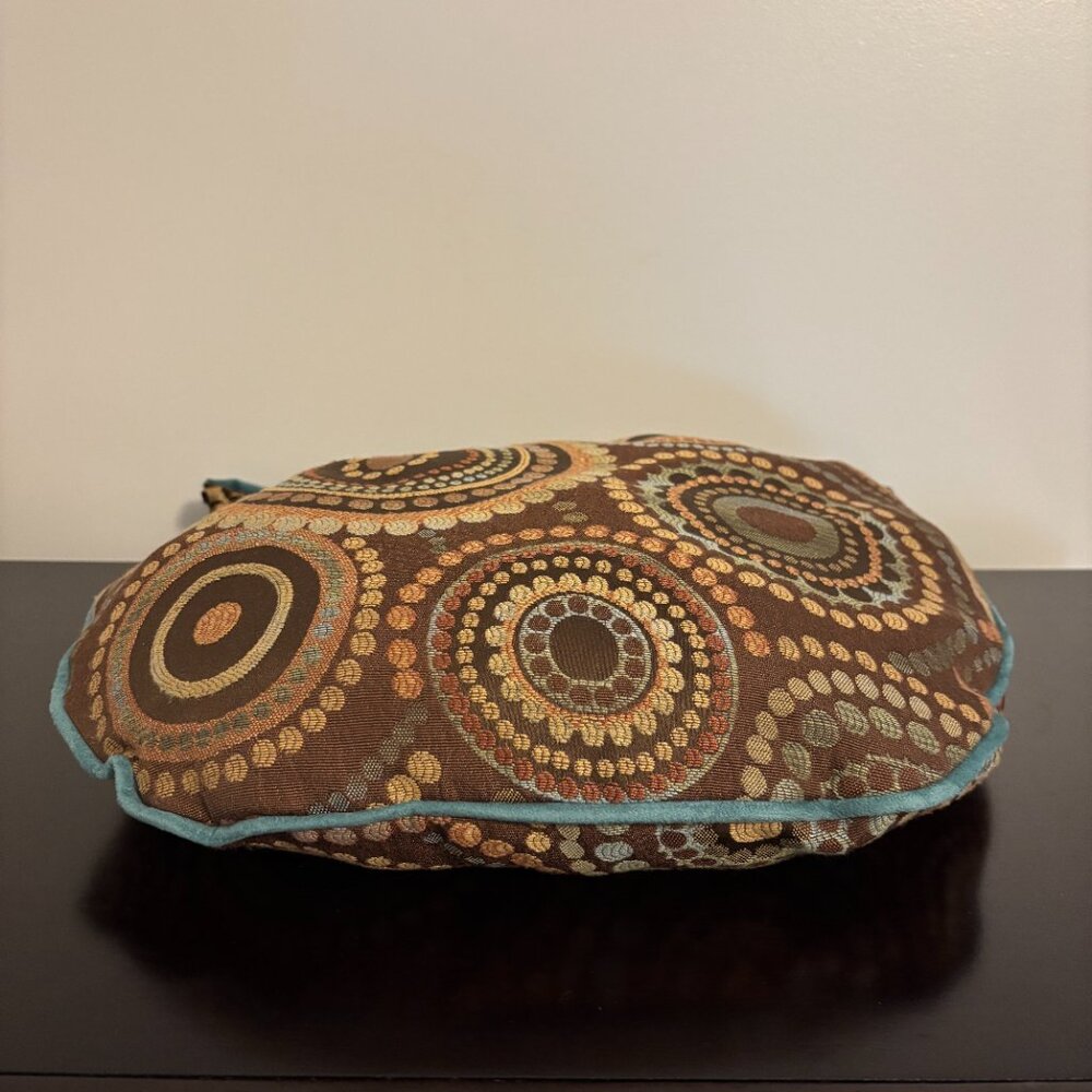 Atenti Brown and Teal Circle Patterned Embroidered Fabric Hobo Shoulder Bag - Picture 5 of 10